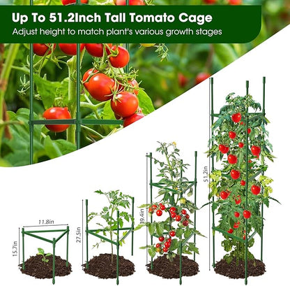 8 Pack Tomato Cages for Garden,Up to 51.2Inch Tomato Cage Trellis-Upgraded Hexagon Connector,Heavy Duty Adjustable Tomato Stake Support for Raised Garden Bed