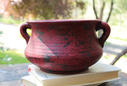 Egyptian Era Designed Earthen Ware Terra-Cotta Vessel/Planter with Looped Handles (Red)