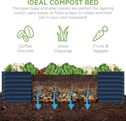Best Choice Products 8x4x2ft Outdoor Metal Raised Garden Bed, Deep Root Planter Box for Vegetables, Herbs & Flowers, 478-Gallon Capacity, 100% Non Toxic Materials - Navy