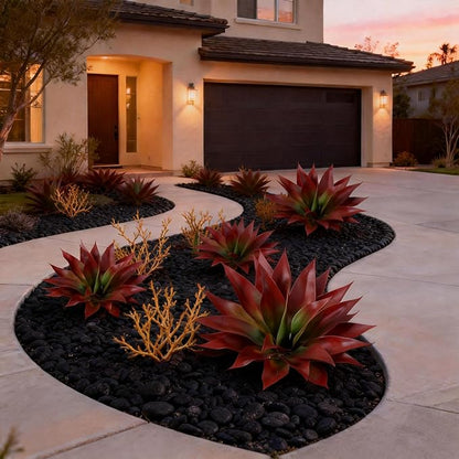 Ivydale Outdoor Faux Plants, 2 PCS 28" Artificial Agave Plant for Outdoors Outside Decoration, Large Fake Plants Realistic Greenery UV Resistant for Planter Porch Patio Yard Garden Indoor(Red)