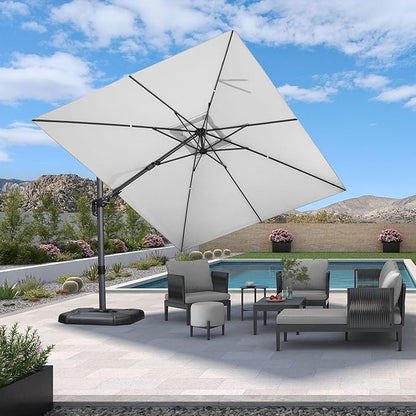 PURPLE LEAF 9' X 12' Left-right Tilt Patio Umbrella Outdoor Cantilever Swivel Rectangle Umbrella Aluminum Offset Umbrella with 360-degree Rotation for Garden Deck Pool Patio White
