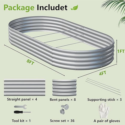 2PCS 8x4x1ft Galvanized Metal Raised Garden Bed Kit,Outdoor Planter Box Vegetables,Flowers,Herbs Durable Rust-Resistant Patio Gardening Beds