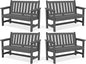 SERWALL Outdoor Bench, HDPE Outdoor Benches Weatherproof, 2-Person Garden Bench with 660 lbs Weight Capacity, Patio Benches for Outdoors, Garden, Porch, Backyard and Park, Grey, 4 Pack