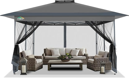 COBIZI 10x15 FT Pop up Gazebo on Clearance - Outdoor pop up Canopy Tent,carpas para Patio, Shelter - Screen Tents with Portable Carry Bag, Patio Gazebos for Camping,Garden,Deck,Backyard,Darkgrey