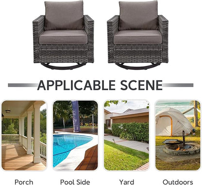 Belord Wicker Chairs Outdoor Bistro Set Oversize Patio Swivel Rocker, Rattan Outdoor Seating Set of 2 Swivel Glider Chairs Wicker Furniture for Porch Deck Backyard with Water-Resistant