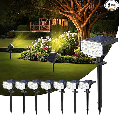 Solar Lights Outdoor Waterproof IP65,Auto On/Off, 2700K 2 Lighting Modes, Super Bright LED, Solar Powered Yard Garden Solar Spot Lights for Outside Landscape -8 Pack