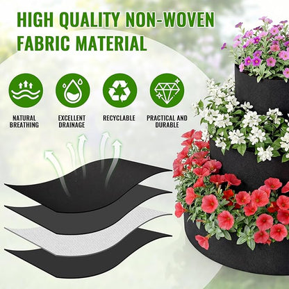 3 Tiered Strawberry Planter for Outdoor Plants, 23.6 Inch Heavy Duty Strawberry Garden Planter Grow Bags, Breathable Non Woven Fabric Raised Garden Bed for Vegetables Flower Herbs Gardening