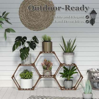 Tikea Plant Stand Indoor Hexagonal Plant Stand for Multiple Plants Indoor Outdoor Large Wooden Plant Shelf Creative DIY 6 Tiered Flowers Stand Rack for Living Room Balcony Patio Window