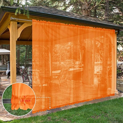 SpaceDresser Waterproof Outdoor Sheer Curtains for Patio - 2 Panels Rod Pocket Indoor Voile Sheer Curtain for Living Room,100W x 84L inch, Orange