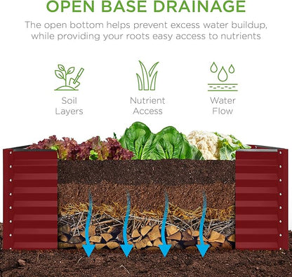 Best Choice Products 4x2x2ft Outdoor Metal Raised Garden Bed, Deep Root Box Planter for Vegetables, Flowers, Herbs, 119 Gallon Capacity, 100% Non Toxic Materials - Royal Red
