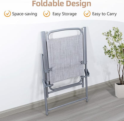 Vongrasig 6 Pieces Folding Patio Dining Set, All Weather Small Metal Outdoor Table and Chair Set, Garden Patio Furniture Set w/Umbrella, Glass Table & 4 Folding Chairs for Lawn, Backyard, Silver