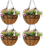 4 Pack 10 Inch Hanging Baskets for Plants Outdoor Metal Hanging Planter Hanging Flower Baskets with Coco Fiber Liners Chain Round Wire Plant Holder Hangings Flower Pots(Plaid)