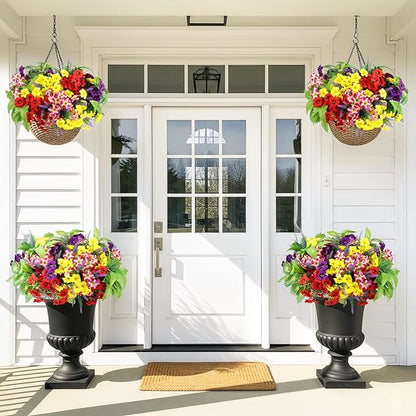 HOHOTIME 21 Bundles Artificial Flowers for Outdoors, No Fade Fake Plastic Flowers Faux Plants, Eucalyptus Morning Glory for Hanging Planters Garden Porch Window Box Home Wedding Farmhouse