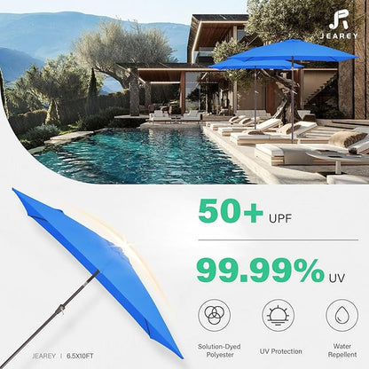 JEAREY 6.5x10 ft Rectangular Patio Umbrellas Rectangle Outdoor Umbrella with Push Button Tilt and Crank, Market Table Umbrella 6 Sturdy Ribs UV Protection for Poolside Garden Backyard Deck, Royal Blue