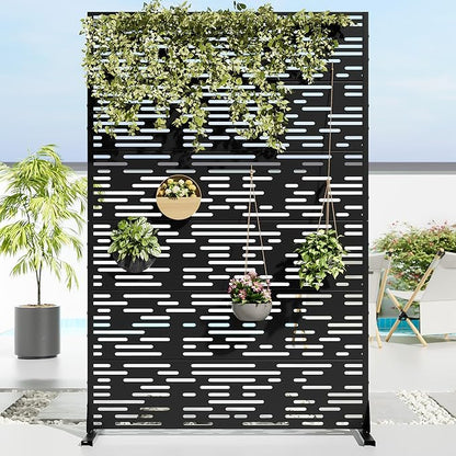 Casaphoria 72" H x 47" W Metal Privacy Screen, Outdoor Freestanding Decorative Divider for Patio, Deck, Balcony, and Garden with Stable Base, Black-Godfrey