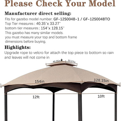 SCOCANOPY Light Beige Ripstop Replacement Top for Lowe's Allen Roth 10X12 Gazebo Model #GF-12S004B-1/ GF-12S004BTO