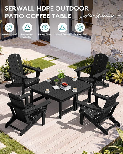 SERWALL Outdoor Coffee Table, HDPE Patio Coffee Table for Outside, Rectangle, Black