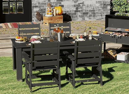 GREENVINES 5-Piece Outdoor Dining Set | HDPE | Patio Table and Chairs Sets for 4 | Patio Furniture | All Weather | Umbrella Hole | Black | for Backyard Poolside Garden