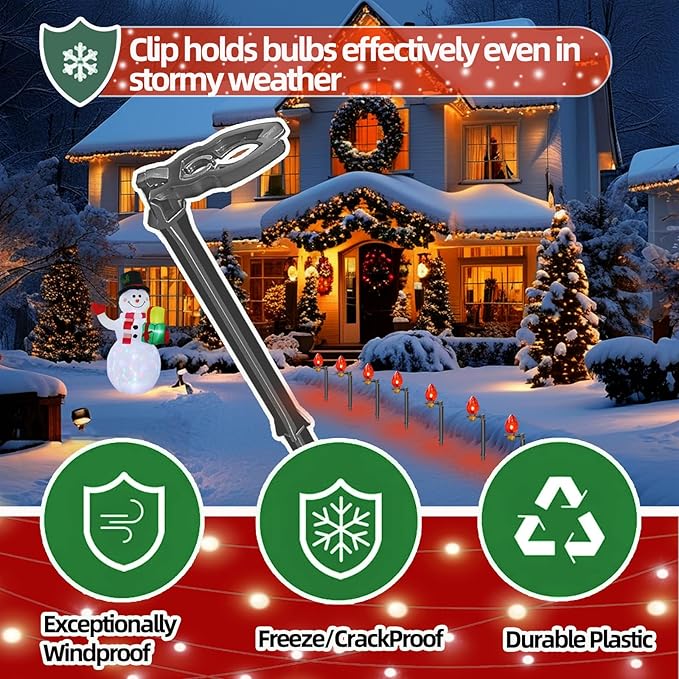 100 Pack Christmas Light Stakes 8.5"-10" for C7 and C9 String Lights,Outdoor Light Stakes,Yard Stakes,Garden,Lawn,Pathway, Patio, Path, Walkway, Christmas Decoration Black