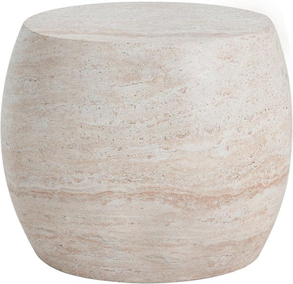 Christopher Knight Home Jayme 20.25" Indoor Outdoor Oval Accent Side Table, Patio Decorative End Table, Lightweight Concrete Garden Stool for Patio Living Room Balcony & Garden Decor, Travertine