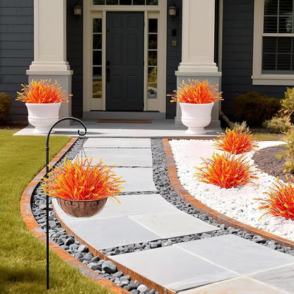 Artificial Fake Plants Flowers for Outdoors Fall Decor, 12 Bundles Fall Leaves Faux Lavender Flowers for Autumn Decoration, Fake Shrubs UV Resistant Planter No Fade for Garden Porch Balcony(Orange)