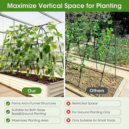 Cucumber Trellis for Raised Bed,U-Shape Garden Trellis for Climbing Plants Outdoor, Metal Arch Vegetables Trellis, Plant Support for Vine (Black, 63" Lx21.6 Wx47.2 H-Large)