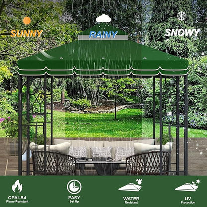 10x10 Canopy Replacement Top Double Tiered Gazebo Cover for Yard, Patio & Garden Durable Sunshade Replacement (Green with lace)