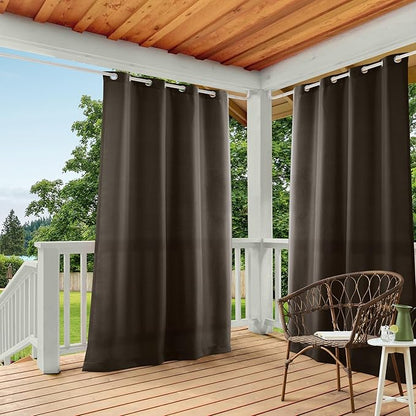 TOWN & COUNTRY BASICS Cabana Solid Heavyweight Indoor Outdoor Curtains, Light Filtering Opacity with Grommet Top, Water Repellent, 2-Pack Set, 54"x120", Chocolate