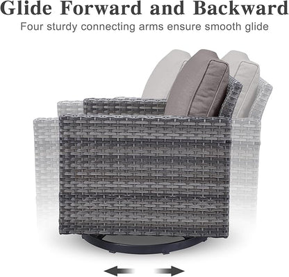 Belord Spacious 11 Pieces Patio Conversation Set - 5-Seater Outdoor Furniture Sectional Sets with Swivel Glider Chairs Set of 4 and Storage Box, Metal Top Coffee Table with Embedded Ottoman Gray