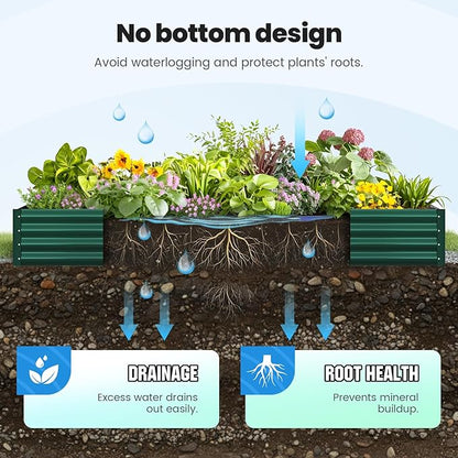Quictent Galvanized Raised Garden Bed 8x4x1 Ft Metal Planter Box for Vegetables Bottomless for Backyard, 2 Tomato Cages Included, Green 2PCS
