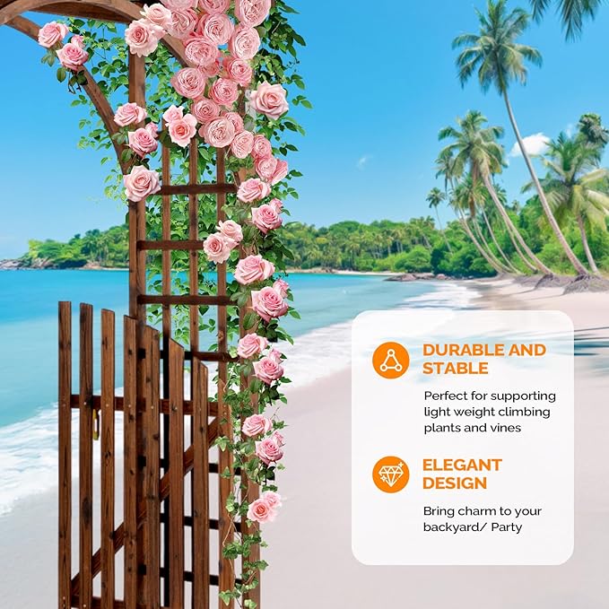 VINGLI 85in Wooden Arbor, Wedding Arch for Ceremony, Wood Trellis for Plant Climbing, Christmas Decor Pergola for Garden Backyard, Lawn (Carbonized Wood)