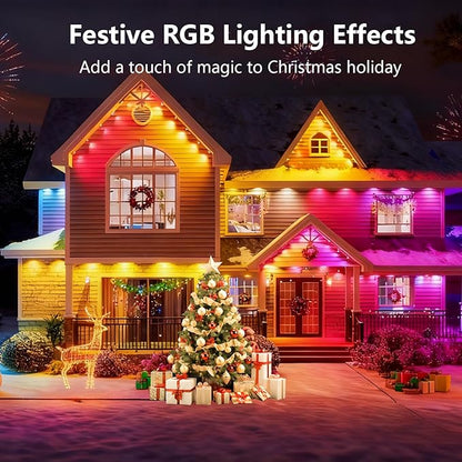 100FT Permanent Outdoor Lights, RGB LED Eaves Lights with IP67 Waterproof, Smart App Remote Control, Music Sync, for Christmas, Holiday Decorations