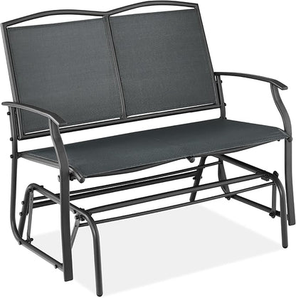 Best Choice Products 2-Person Outdoor Patio Swing Glider Steel Bench Loveseat Rocker for Deck, Porch w/Textilene Fabric, Steel Frame - Dark Gray