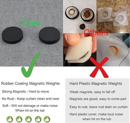 Magnetic Shower Curtain Weights, Rubber Covered Heavy Duty Weights, Prevent Curtain Liner from Blowing Around, Work for Drapery, Tablecloth, Flag, Outdoor Curtain 4 Pairs(Pack of 8)