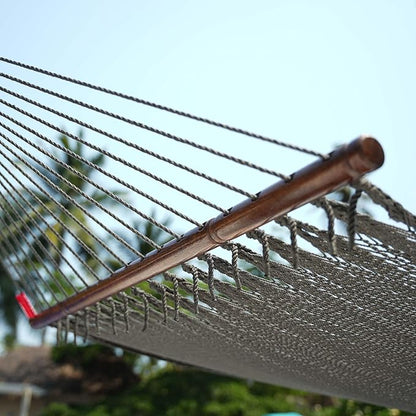 Lazy Daze Hammocks 10.5 FT Double 2 Person Caribbean Rope Hammock, Hand Woven Polyester Hammock with Spreader Bars, for Outside Outdoor Backyard Patio Poolside, 450 LBS Capacity, Gray