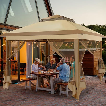 COBIZI 11x11 FT Pop up Gazebo Canopy Tent - Outdoor pop up gazebos on Clearance,carpas para Patio,Shelter - Screen Tents with Portable Carry Bag,Patio Gazebos for Camping,Garden,Deck,Backyard,Khaki