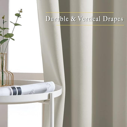NICETOWN Bedroom Blackout Curtain & Drape 95 inch Length - Thermal Insulated Solid Grommet Sound Reducing Window Drape for Living Room/Laundry, 1 Panel, Natural, W52 x L95
