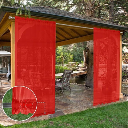 SpaceDresser Waterproof Outdoor Sheer Curtains for Patio - 4 Panels Rod Pocket Indoor Voile Sheer Curtain for Living Room,52W x 96L inch, Red