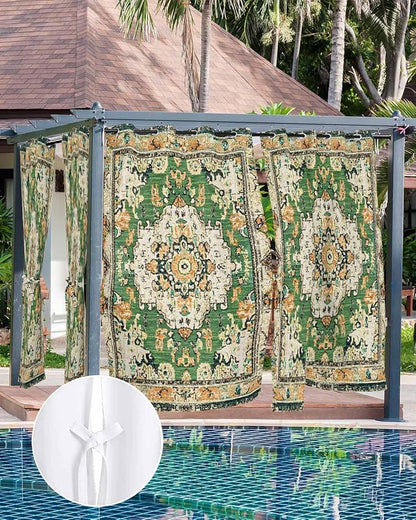 Ombre Green Boho Outdoor Curtains for Patio Waterproof, Grommet Privacy Curtain Drapes Weatherproof Outside Curtains for Porch GazeboPergola Cabana 2 Panel 54x95inch Vintage Ethnic Tribal Geometric