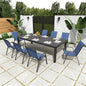 Patio Dining Chairs Set of 8, Stackable Dark Blue Textilene Mesh