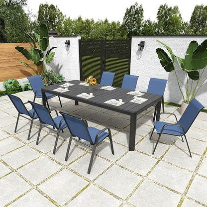Patio Dining Chairs Set of 6, Stackable Dark Blue Textilene Mesh Seats
