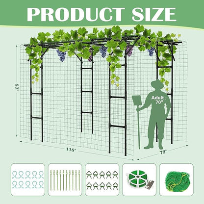 Garden Arch Trellis, 87in H x 118in L Large Garden Arch Arbor Trellis for Climbing Plants Outdoor Plant Support for Cucumber Grape Vine,Tall Metal Gardens Archway for Lawn Party Ceremony