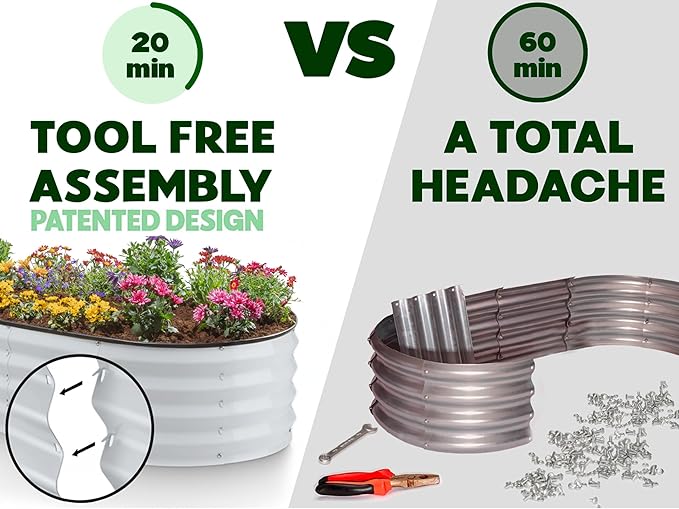 Plant & Plot Galvanized Raised Garden Beds Outdoor // 4×2×1 ft Planter Raised Beds for Gardening, Vegetables, Flowers // Large Metal Garden Box (Light Gray) // Patented Tool-Free Design
