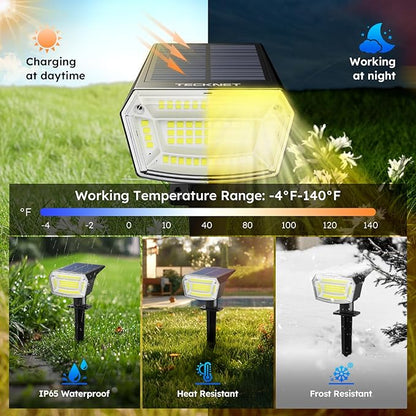 TECKNET Spot Lights Outdoor with 59 LED, 6 Pack Solar Lights Outdoor Waterproof IP65, Auto On/Off Solar Spot Lights, 3 Lighting Modes Solar Powered Garden, 2-in-1 Solars Landscape Light (Warm White)