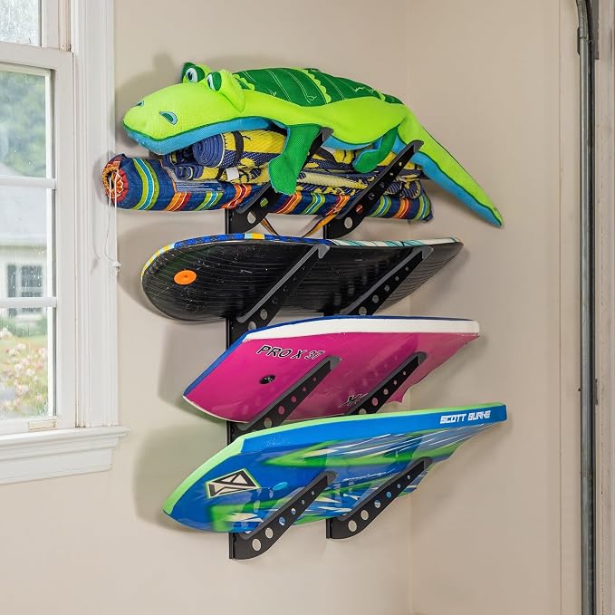 Storage Rack, Black Metal Adjustable 4-Level Beach Gear Wall Hanger