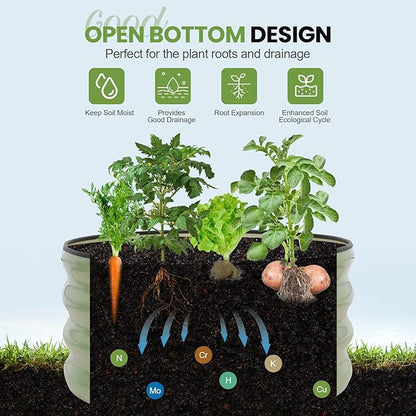 G GOOD GAIN Round Raised Garden Bed - 2Pcs 2x2x1ft Galvanized Steel Planter Boxes Outdoor with Rubber Edge Trim | Metal Raised Beds for Gardening Vegetables Flowers Fruits Herbs (Olive Green)