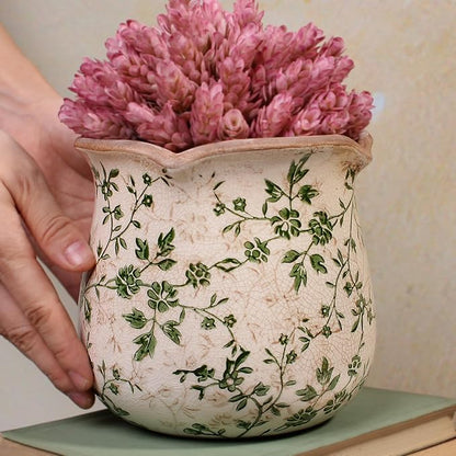 Vintage Ceramic 6.11'' Plant Pots, Decorative Vase for Indoor Garden, Room & Home Decor, Sage Beige