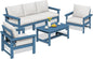 SERWALL HDPE Patio Conversation Set, 6-piece Sectional Outdoor Furniture Set, All Weather Outdoor Couch Set Patio Furniture Set for Deck, Lawn, Blue Frame with Beige Cushion