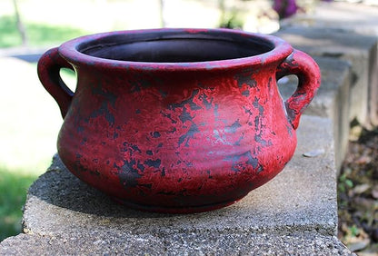Egyptian Era Designed Earthen Ware Terra-Cotta Vessel/Planter with Looped Handles (Red)