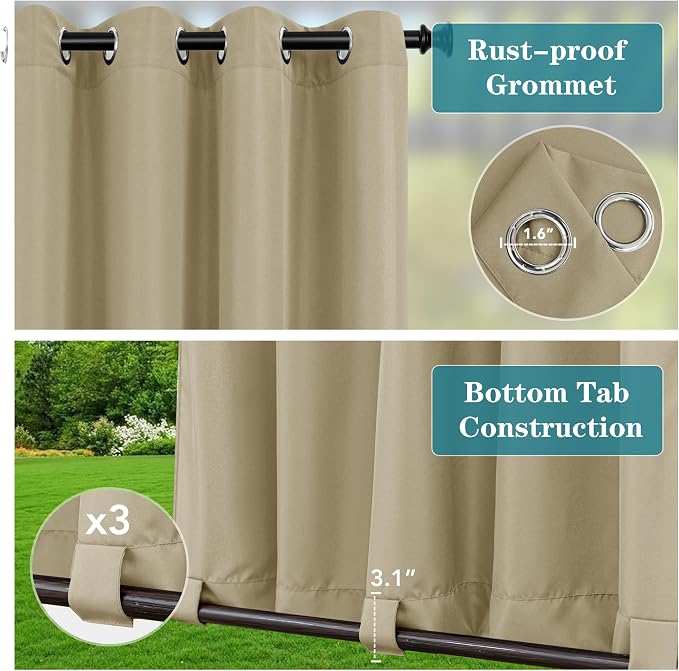 HolidayIdeas Outdoor Curtains for Patio Waterproof-4 Panels 54x84 - Image 2